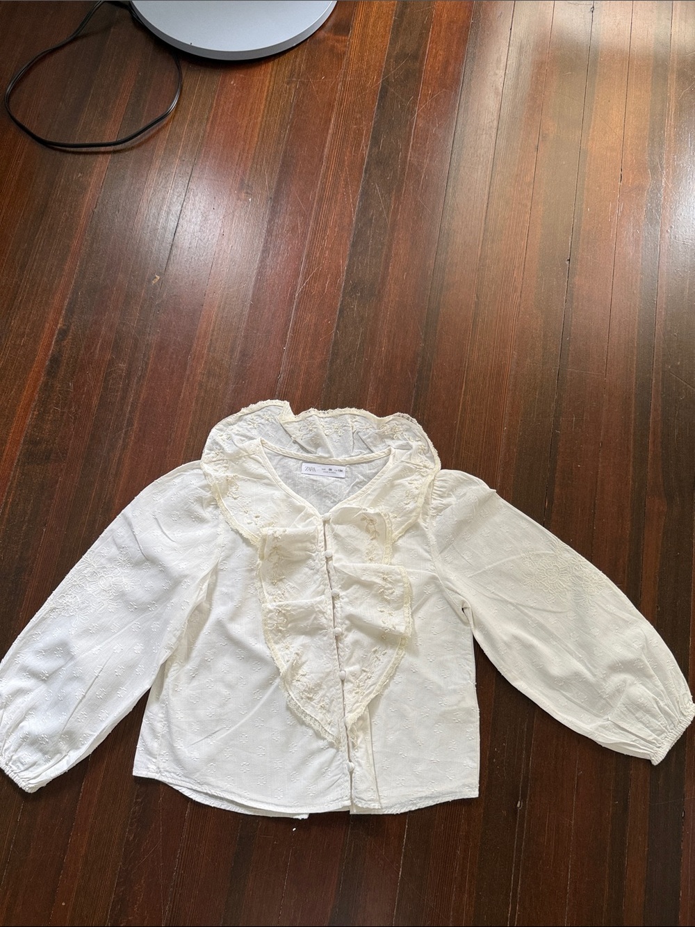 Zara Cream Embroidered Ruffle Front Blouse - Picture 2 of 3